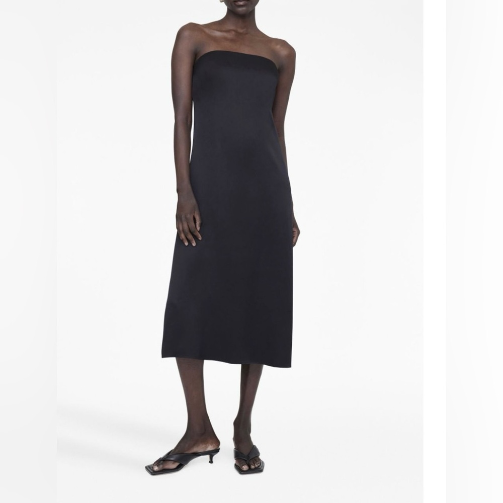 NWT Anine Bing Women's Black Megan Strapless Silk Midi Dress - Picture 4 of 5